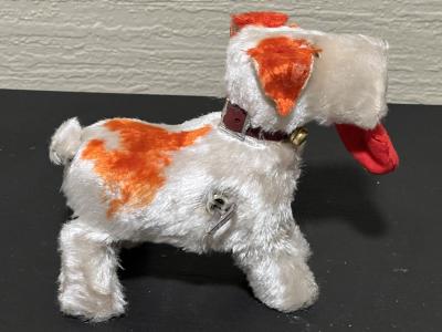 MID CENTURY PLAYFUL PUPPY KEY WIND DOG WITH SHOE TOY
