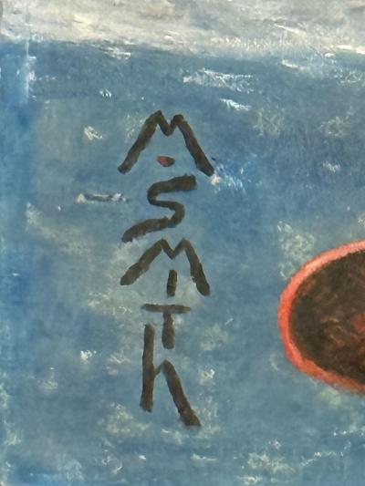 MID CENTURY RAFFIA DONKEY FIGURE PAINTING SIGNED M SMITH