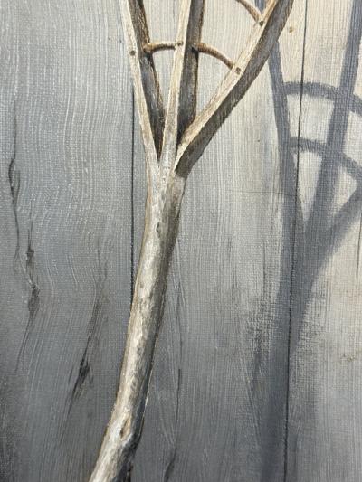 MID CENTURY RAKE CARVED FROM TREE WITH SHADOW PAINTING SIGNED ZOPH