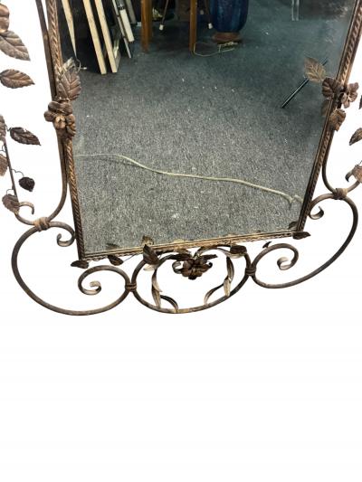 MID CENTURY SCROLLED FLOWER LEAVES METAL DECORATED FRAMED MIRROR