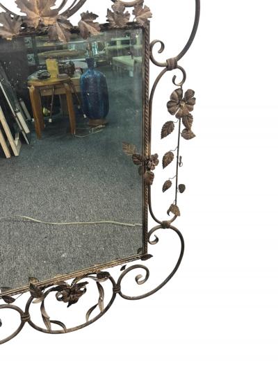 MID CENTURY SCROLLED FLOWER LEAVES METAL DECORATED FRAMED MIRROR