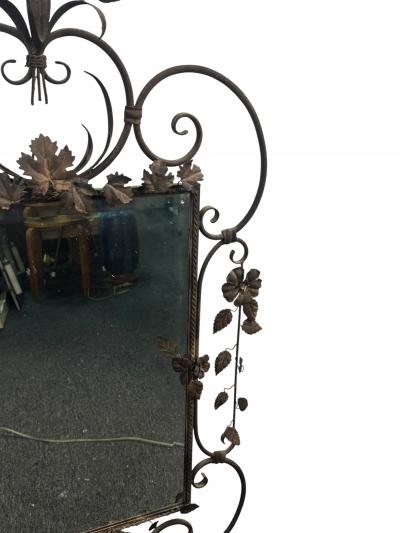 MID CENTURY SCROLLED FLOWER LEAVES METAL DECORATED FRAMED MIRROR