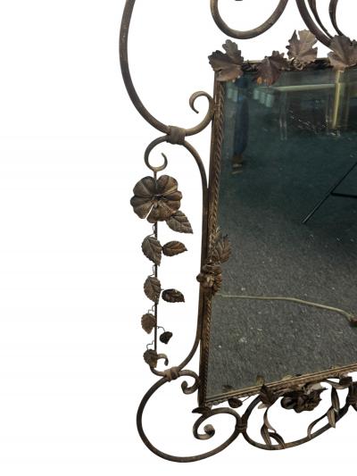 MID CENTURY SCROLLED FLOWER LEAVES METAL DECORATED FRAMED MIRROR