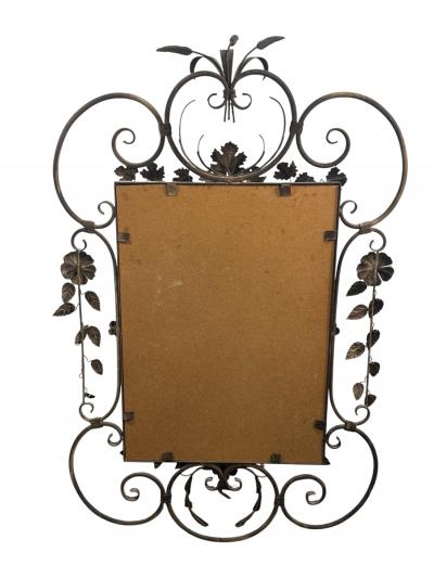 MID CENTURY SCROLLED FLOWER LEAVES METAL DECORATED FRAMED MIRROR
