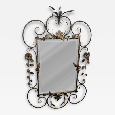 MID CENTURY SCROLLED FLOWER LEAVES METAL DECORATED FRAMED MIRROR
