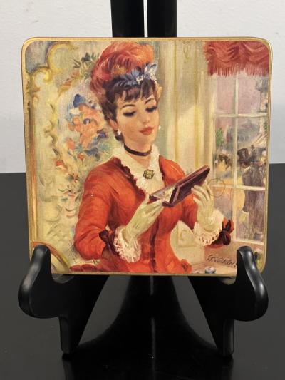 MID CENTURY SIX BRITISH LITHOGRAPHED COASTERS OF IMPRESSIONIST FRENCH WOMEN