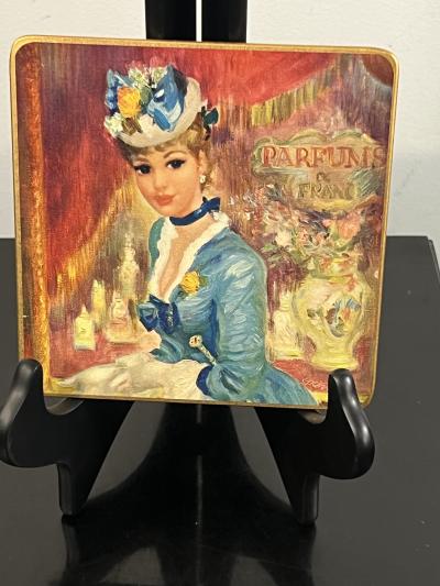 MID CENTURY SIX BRITISH LITHOGRAPHED COASTERS OF IMPRESSIONIST FRENCH WOMEN