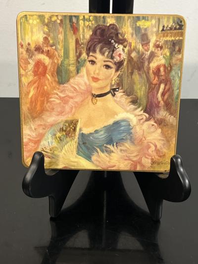 MID CENTURY SIX BRITISH LITHOGRAPHED COASTERS OF IMPRESSIONIST FRENCH WOMEN