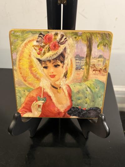 MID CENTURY SIX BRITISH LITHOGRAPHED COASTERS OF IMPRESSIONIST FRENCH WOMEN