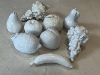 MID CENTURY SUITE OF NINE ITALIAN BLANC DE CHINE CERAMIC FRUIT