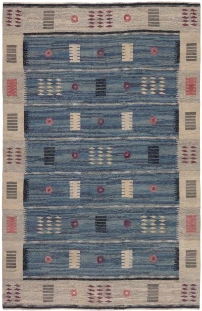 MID CENTURY SWEDISH FLATWEAVE WOOL RUG BY CARL DAGEL