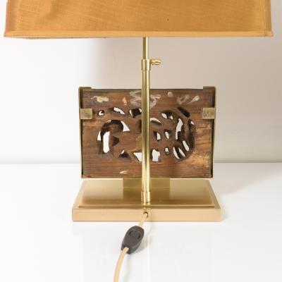MID CENTURY TABLE LAMPS POLISHED SOLID BRASS MOUNTED ASIAN GILT WOOD CARVINGS 