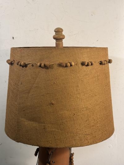 MID CENTURY TERRACOTTA TRIBAL LAMP WITH ORIGINAL CUSTOM SHADE