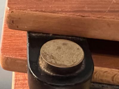 MID CENTURY TRIO OF DANISH DIAMOND SHAPED WOOD AND BRASS NESTING TABLES