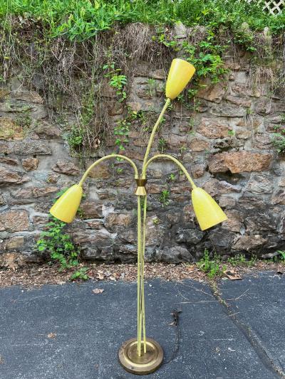 MID CENTURY TRIPLE SHADE GOOSENECK FLOOR LAMP