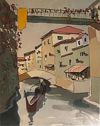 MID CENTURY VENICE SCENE WATERCOLOR SIGNED