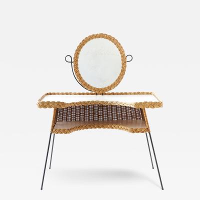 MID CENTURY WICKER IRON VANITY