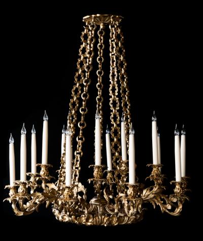 MID NINETEENTH CENTURY ENGLISH GILT BRASS 15 LIGHT CHANDELIER