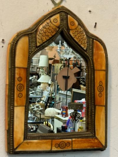 MIDDLE EASTERN BRASS FRAMED CARVED FISH DESIGN MIRROR