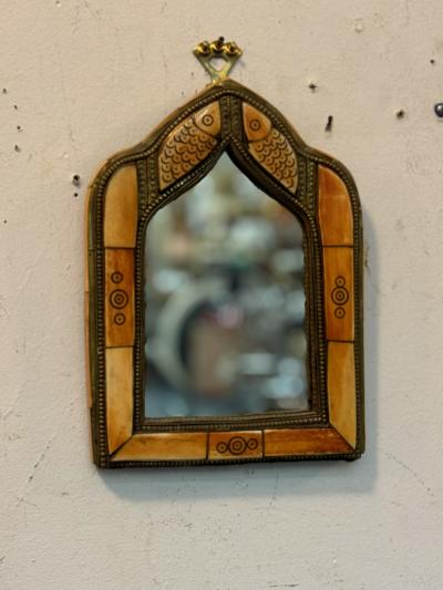 MIDDLE EASTERN BRASS FRAMED CARVED FISH DESIGN MIRROR