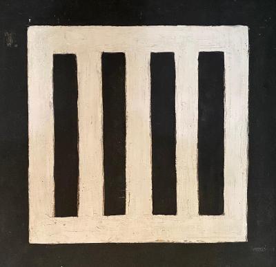 MIX MEDIA ABSTRACT BLACK AND WHITE PAINTING