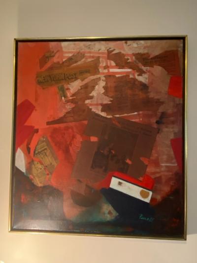 MIXED MEDIA PAINTING WITH NYC PAPERS SIGNED FINELL