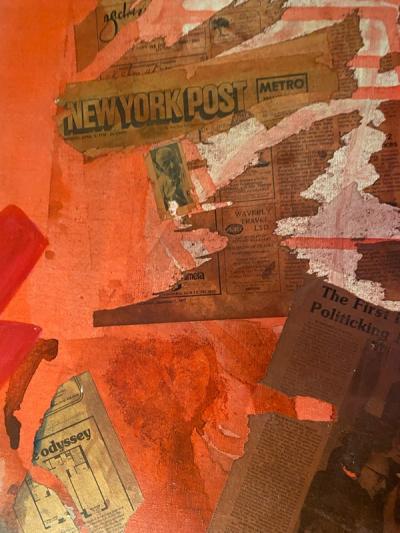 MIXED MEDIA PAINTING WITH NYC PAPERS SIGNED FINELL