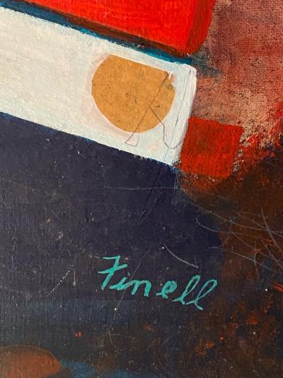 MIXED MEDIA PAINTING WITH NYC PAPERS SIGNED FINELL
