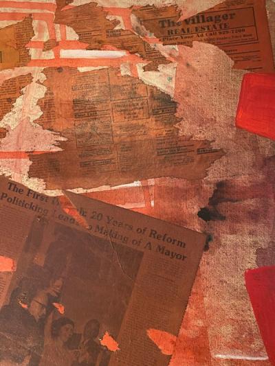 MIXED MEDIA PAINTING WITH NYC PAPERS SIGNED FINELL