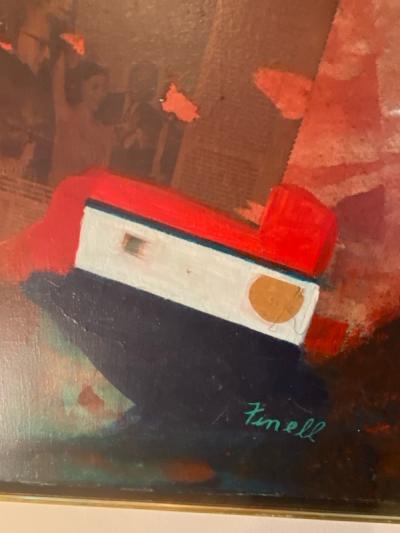 MIXED MEDIA PAINTING WITH NYC PAPERS SIGNED FINELL