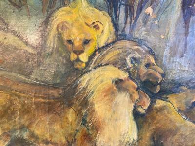 MODERN AFRICAN ANIMALS IN LANDSCAPE OIL PAINTING