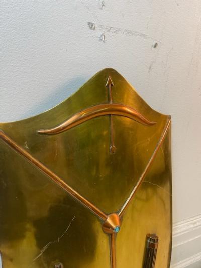 MODERN BRASS AND COPPER ARCHERS SHIELD WALL SCULPTURE