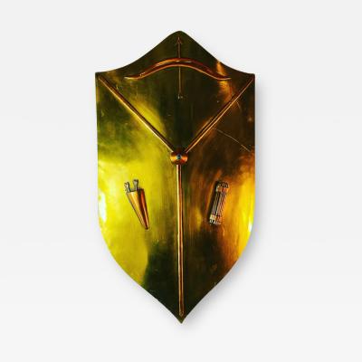 MODERN BRASS AND COPPER ARCHERS SHIELD WALL SCULPTURE
