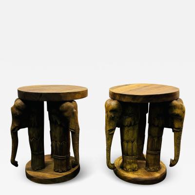 MODERN CARVED WOOD DUAL ELEPHANT TABLES