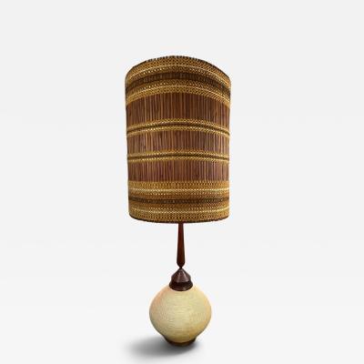 MODERN CERAMIC ROPE DESIGN WALNUT LAMP WITH WOODEN SLATS LUREX SHADE