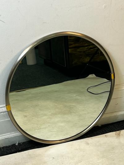 MODERN CHROME BRASS ACCENT ROUND MIRROR