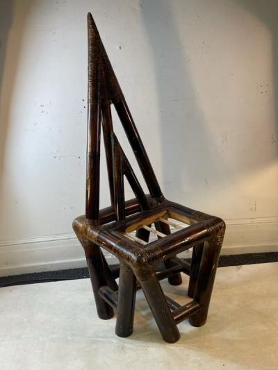 MODERN CUBISTIC BAMBOO AND RATTAN CHAIR