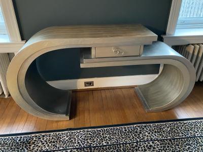 MODERN CURVED SILVER LEAF CONSOLE WITH DRAWER