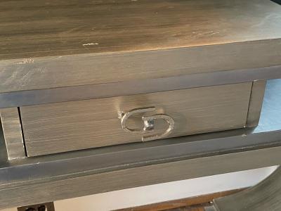 MODERN CURVED SILVER LEAF CONSOLE WITH DRAWER