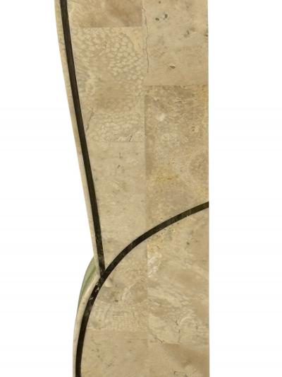 MODERN CURVED TESSELLATED TAUPE CREAM MARBLE INLAID BRASS MIRRORS