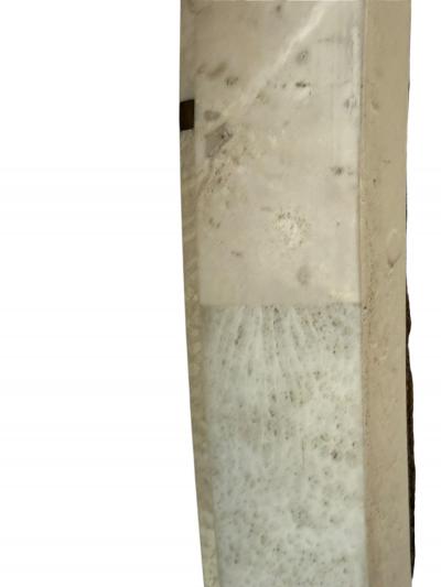 MODERN CURVED TESSELLATED TAUPE CREAM MARBLE INLAID BRASS MIRRORS