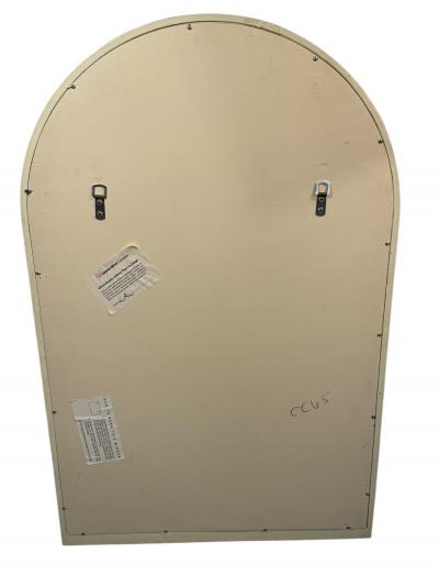 MODERN CURVED TESSELLATED TAUPE CREAM MARBLE INLAID BRASS MIRRORS