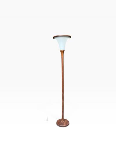 MODERN DANISH TEAK TORCHIERE WITH WHITE GLASS TEAK RIM SHADE