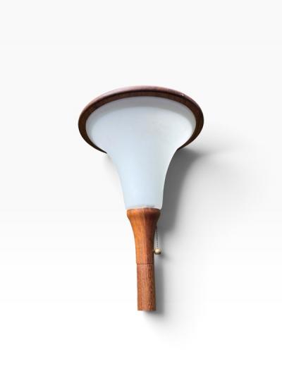 MODERN DANISH TEAK TORCHIERE WITH WHITE GLASS TEAK RIM SHADE