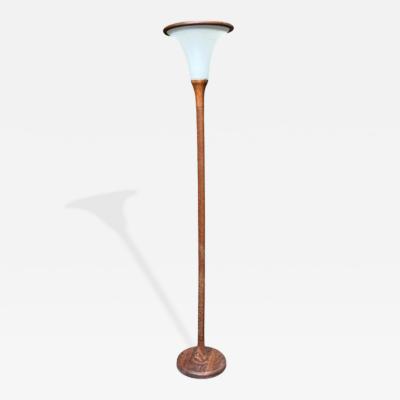 MODERN DANISH TEAK TORCHIERE WITH WHITE GLASS TEAK RIM SHADE
