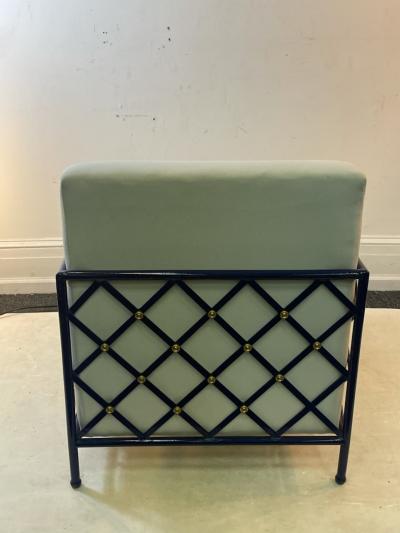 MODERN EIFFEL TOWER DESIGN BLUE ENAMEL AND BRASS LOUNGE CHAIRS