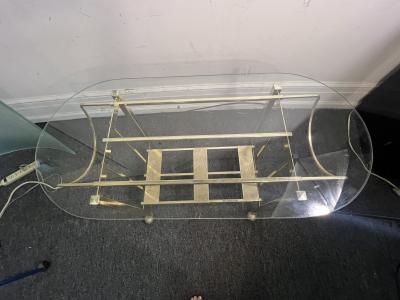 MODERN GOLDTONE TUBULAR METAL WITH GLASS OBLONG TOP BAR CART