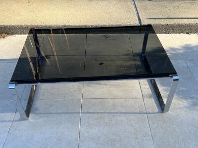 MODERN ITALIAN CHROME BAND AND SMOKY GLASS COFFEE TABLE