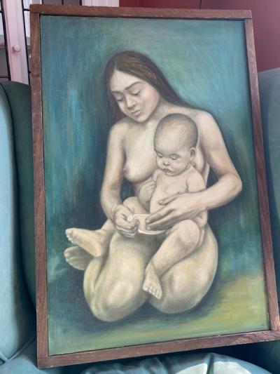 MODERN MOTHER AND CHILD PAINTING BY NORA GLANTZMAN