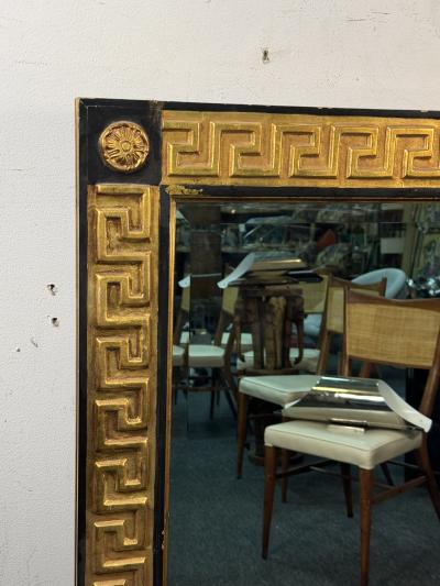 MODERN NEOCLASSICAL BLACK AND GOLD WOOD GREEK KEY MIRROR